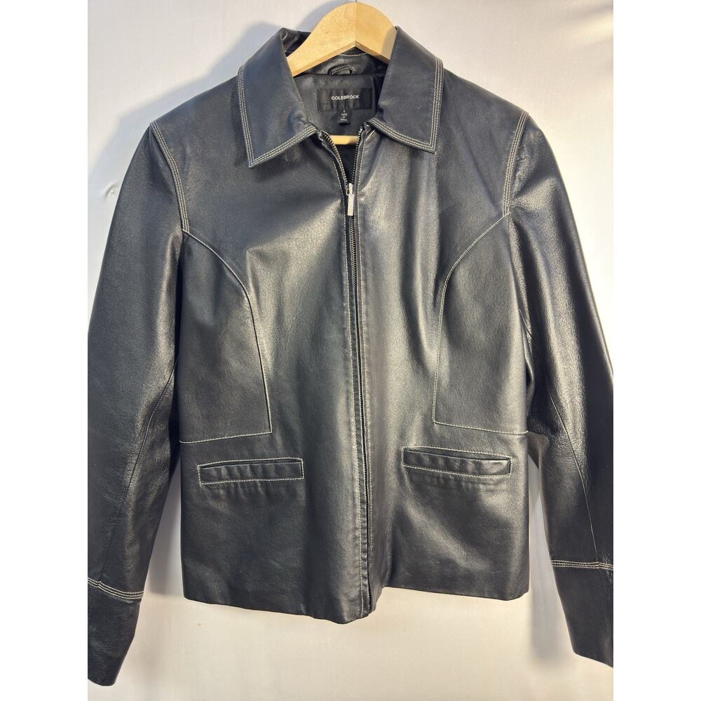Colebrook Black Leather Jacket Womens Large Zip Front Tailored